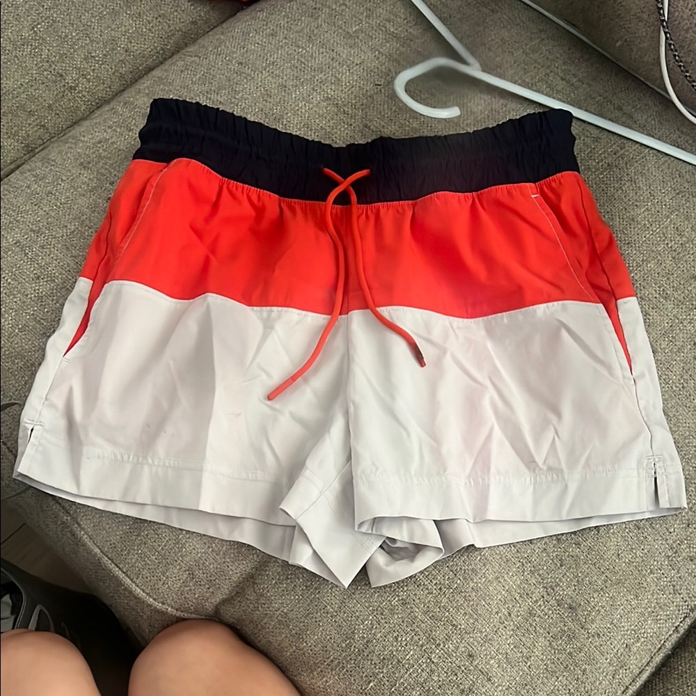 Athleta Red and White Athletic Shorts Elastic Waistband Lightweight